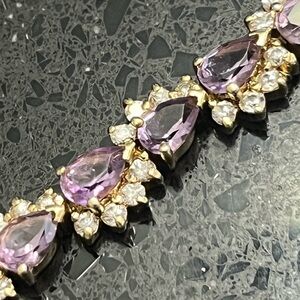 Suzanne Somers vintage real amethyst pear cut cz tennis line bracelet gold HSN